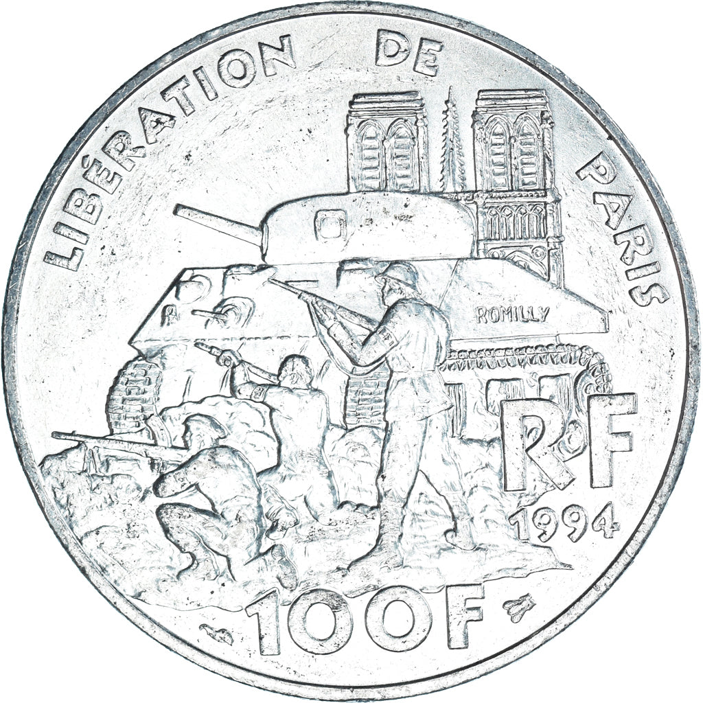 Coin, France, Libération de Paris, 100 Francs, 1994, AU(55-58), Silver