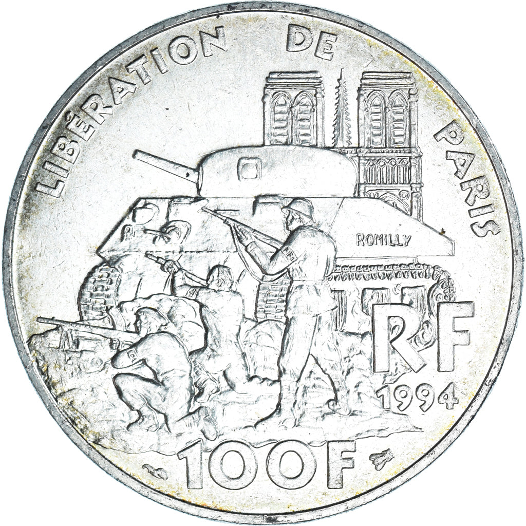 Coin, France, Libération de Paris, 100 Francs, 1994, AU(55-58), Silver