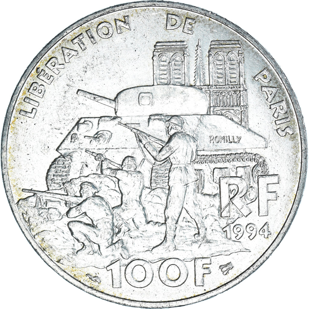 Coin, France, Libération de Paris, 100 Francs, 1994, AU(55-58), Silver