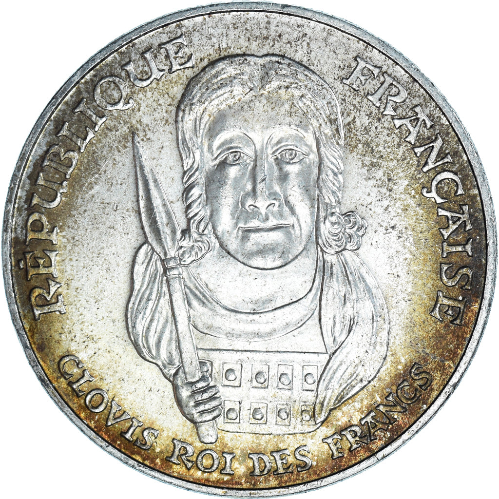 Moeda, França, Clovis, 100 Francs, 1996, AU(55-58), Prata, KM:1180, Gadoury:953