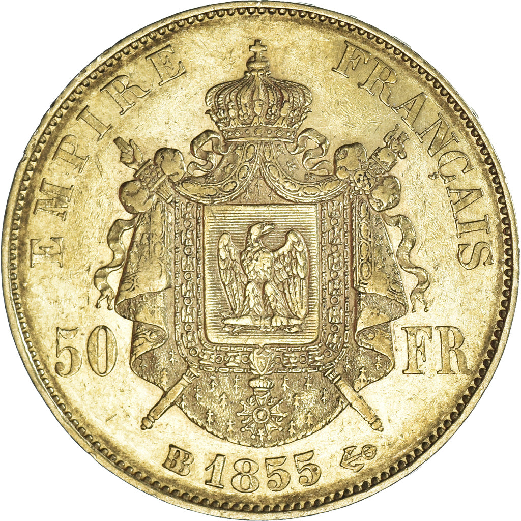 Coin, France, Napoleon III, 50 Francs, 1855, Strasbourg, EF(40-45), Gold