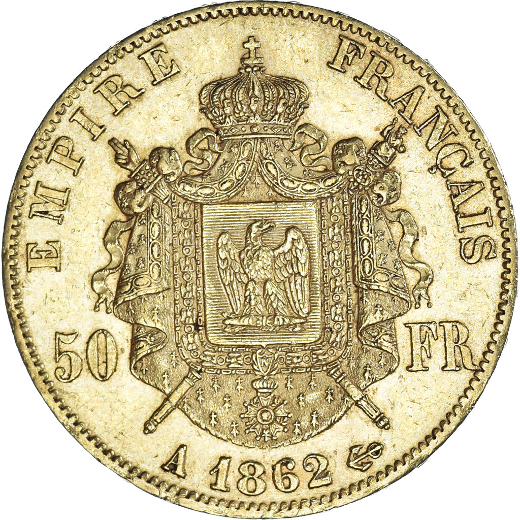 Moeda, França, Napoleon III, 50 Francs, 1862, Paris, AU(50-53), Dourado