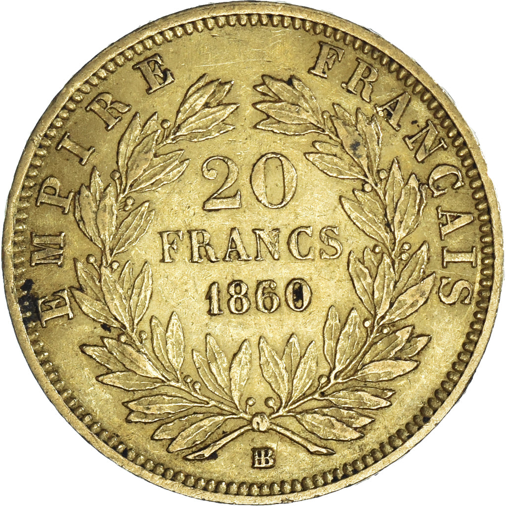 Moneta, Francja, Napoleon III, Napoléon III, 20 Francs, 1860/50, Strasbourg