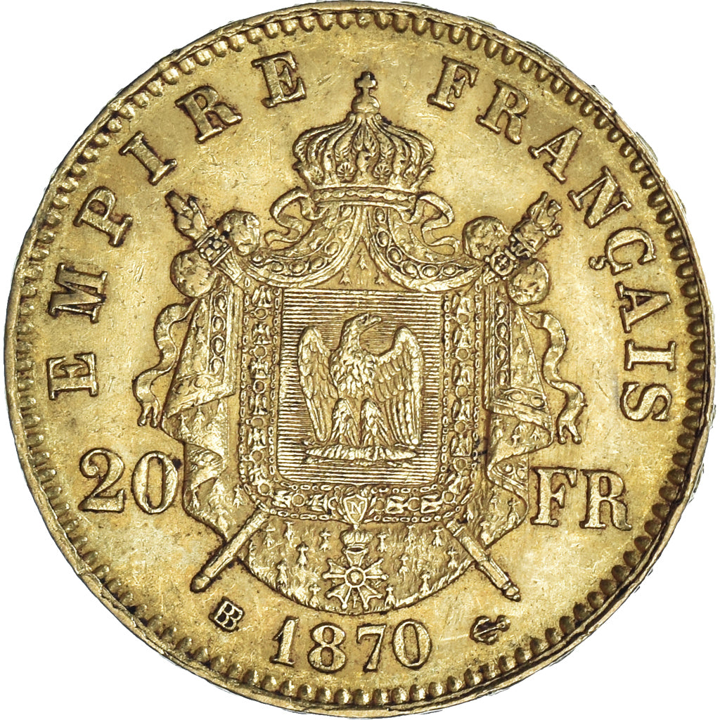 Coin, France, Napoléon III, 20 Francs, 1870, Strasbourg, AU(50-53), Gold