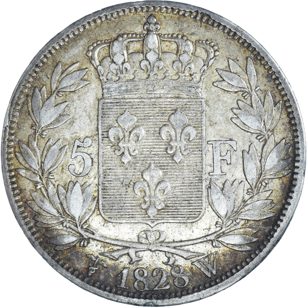 Moneta, Francia, Charles X, 5 Francs, 1828, Lille, BB, Argento, KM:728.13