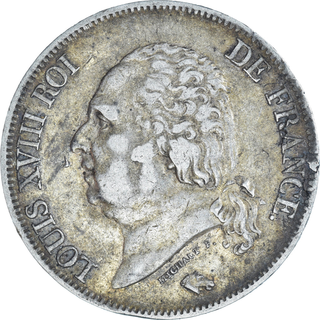 Moneta, Francia, Louis XVIII, 5 Francs, 1824, Rouen, BB, Argento, KM:711.2