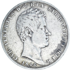 Munten, Italiaanse staten, SARDINIA, Carlo Alberto, 5 Lire, 1844, Genoa, FR+