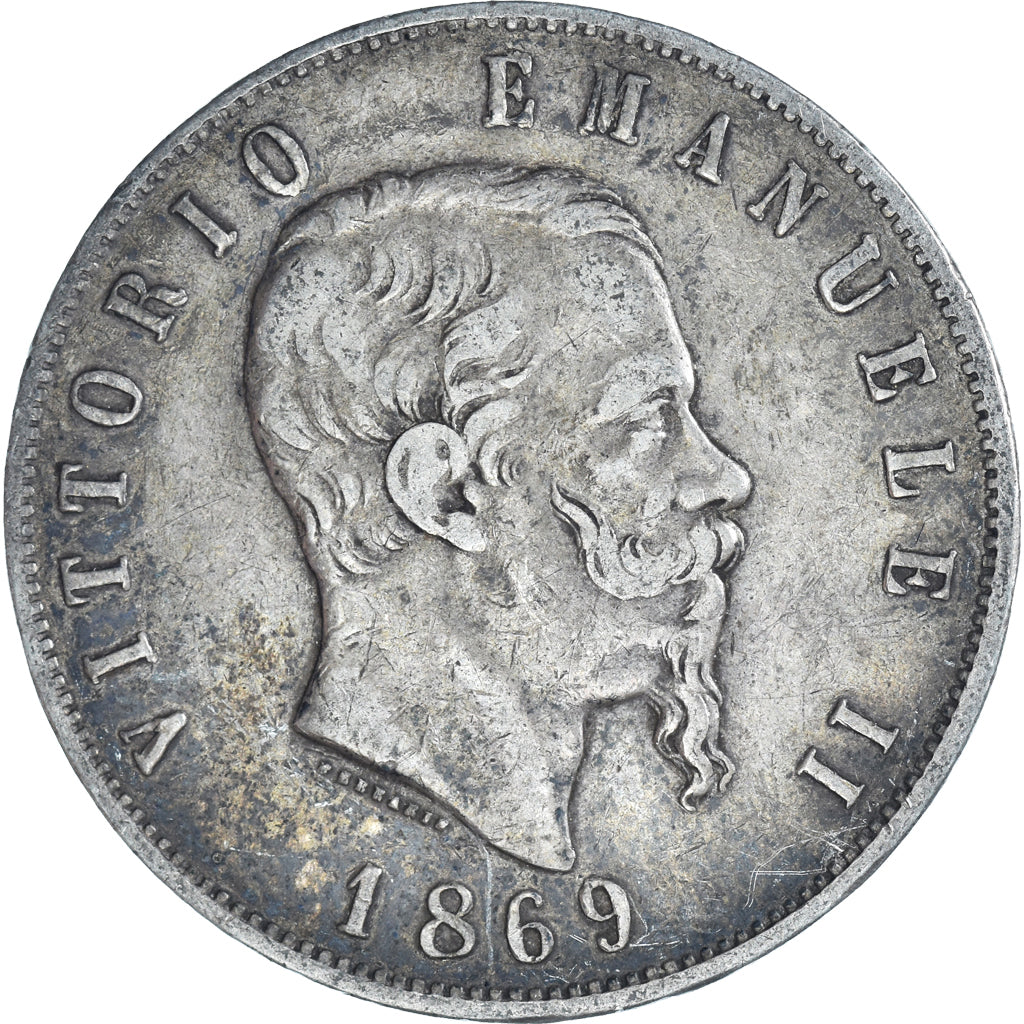 Coin, Italy, Vittorio Emanuele II, 5 Lire, 1869, Milan, VF(30-35), Silver