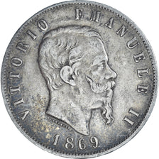 Coin, Italy, Vittorio Emanuele II, 5 Lire, 1869, Milan, VF(30-35), Silver