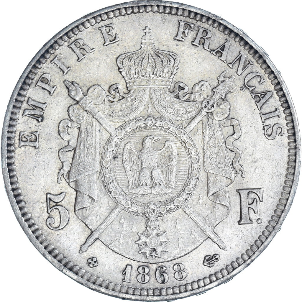 Moneta, Francia, Napoléon III, 5 Francs, 1868, Strasbourg, BB+, Argento