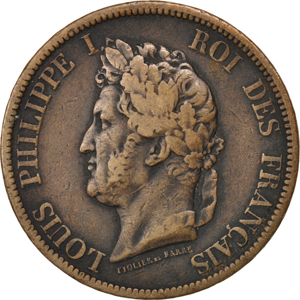 FRENCH COLONIES, 10 Centimes, 1839, Paris, KM #13, VF(30-35), Bronze, Lecompte..