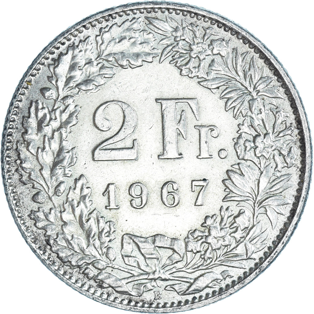 Coin, Switzerland, 2 Francs, 1967, Bern, AU(50-53), Silver, KM:21