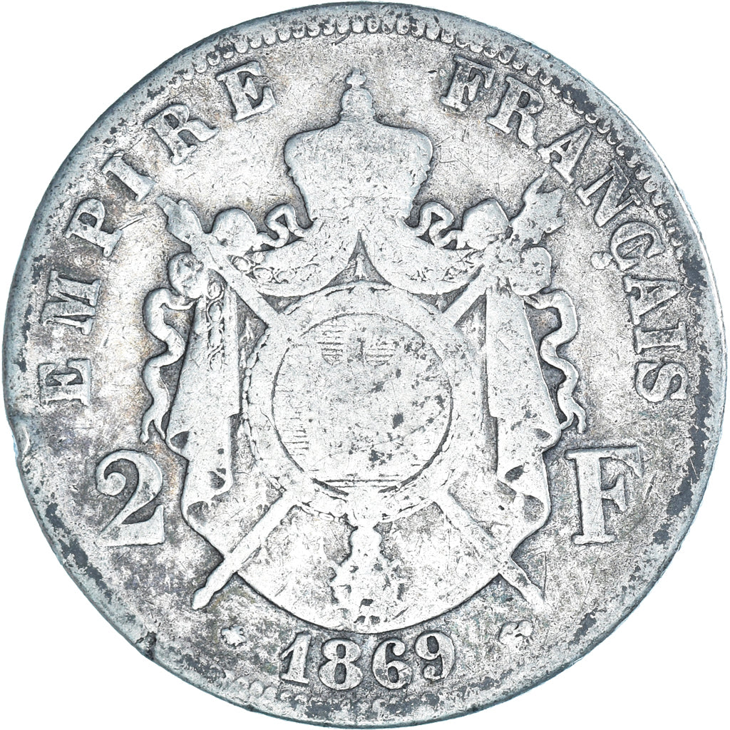 Coin, France, Napoleon III, 2 Francs, 1869, Paris, F(12-15), Silver, KM:807.1