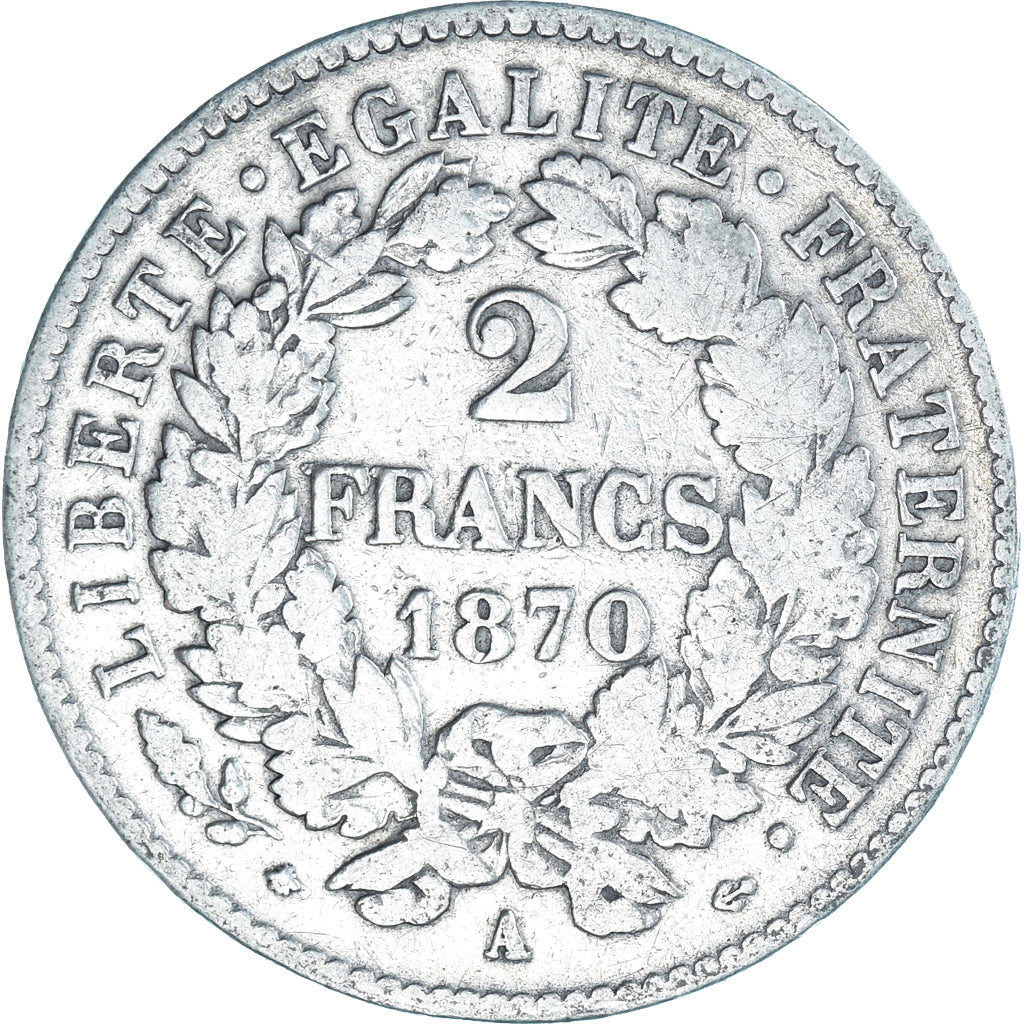 Münze, Frankreich, Cérès, 2 Francs, 1870, Paris, S, Silber, KM:817.1