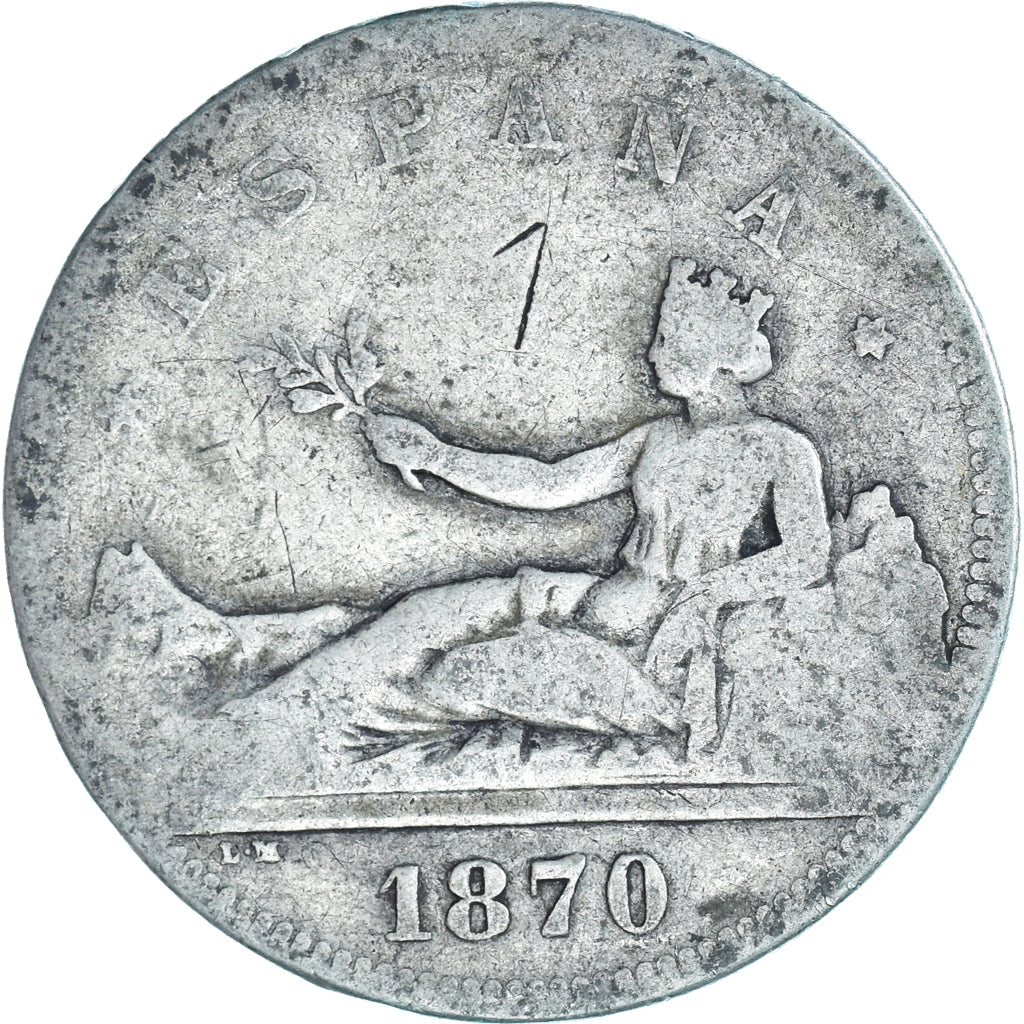 Moneta, Spagna, Provisional Government, 2 Pesetas, 1870, Madrid, B+, Argento