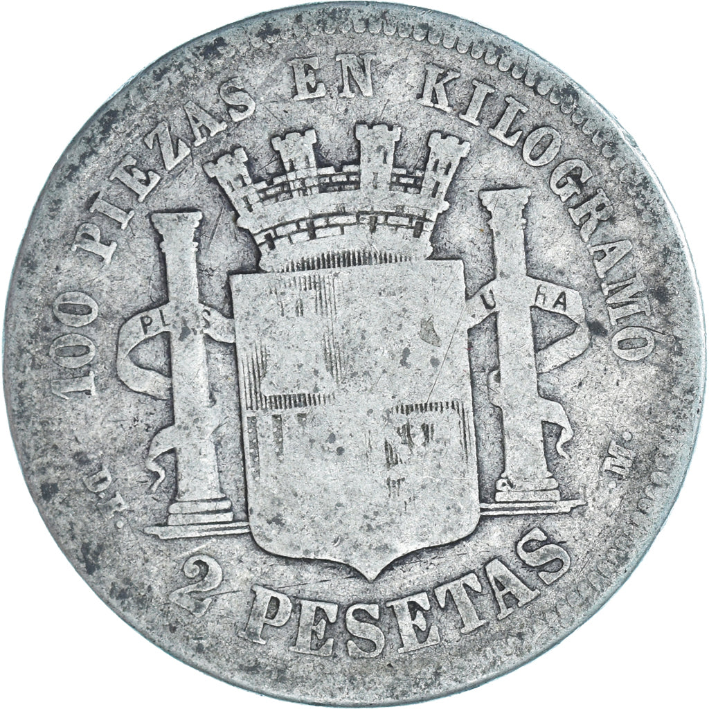 Moneta, Spagna, Provisional Government, 2 Pesetas, 1870, Madrid, B+, Argento