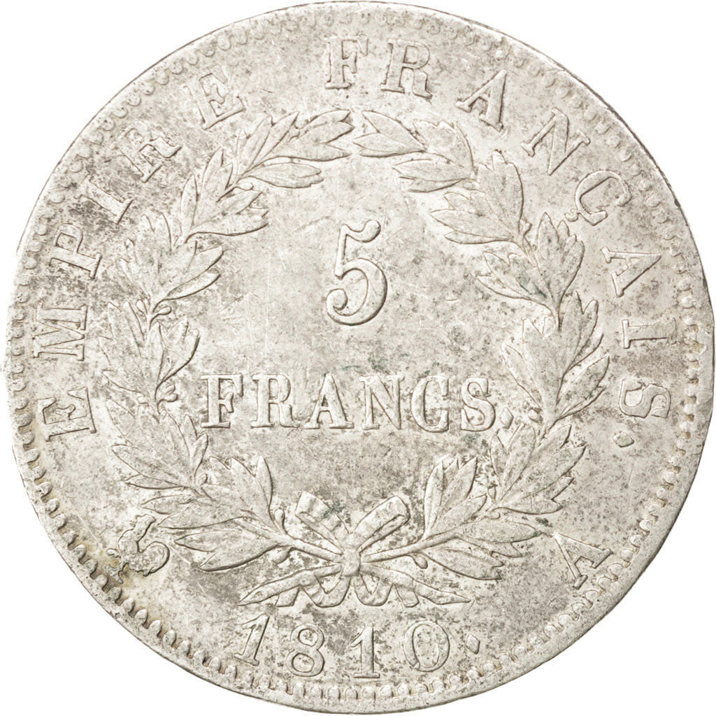 FRANCE, Napoléon I, 5 Francs, 1810, Paris, KM #694.1, VF(30-35), Silver, Gadoury