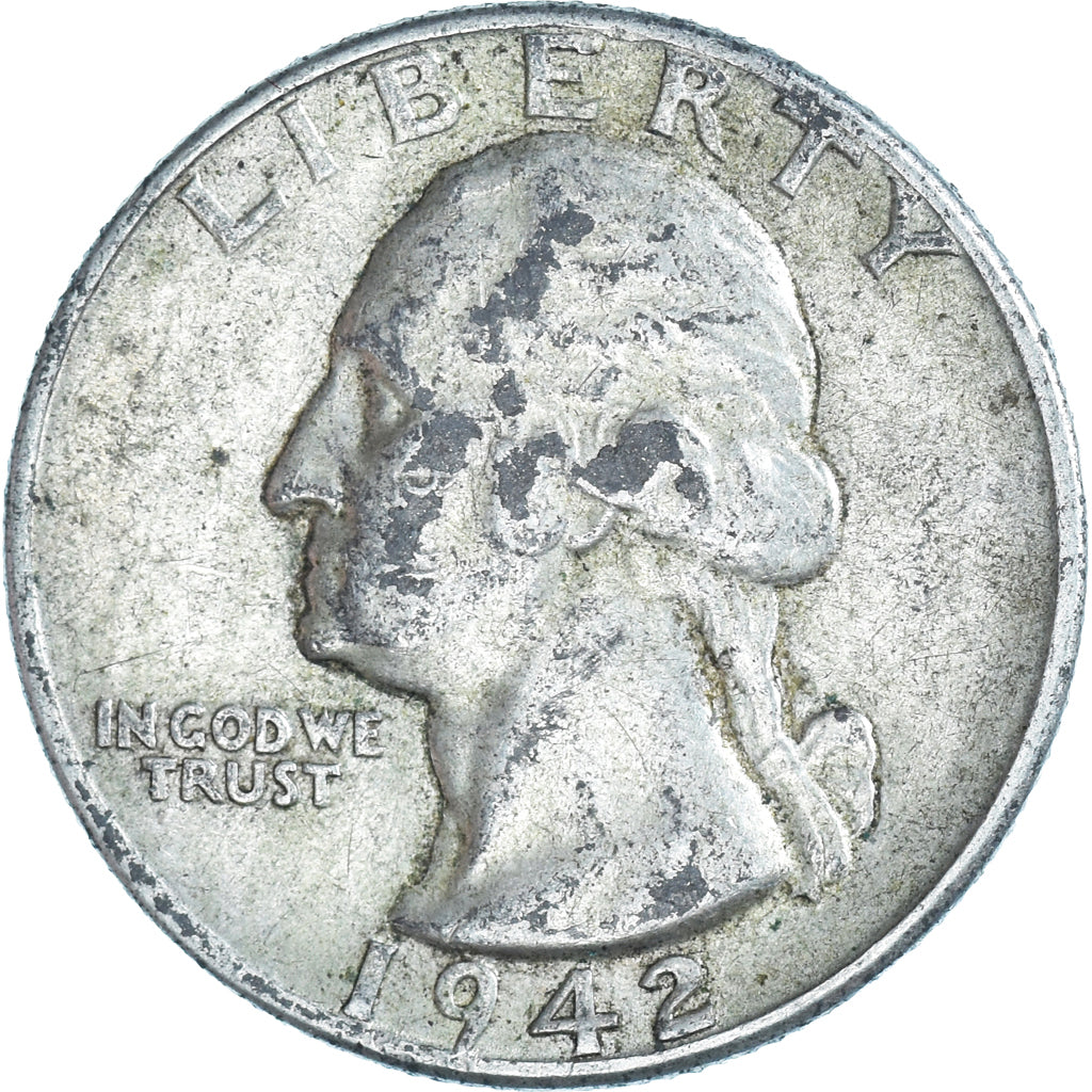 Monnaie, États-Unis, Washington, Quarter, 1942, Philadelphie, TB+, Argent