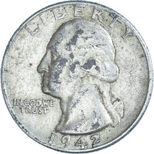 Monnaie, États-Unis, Washington, Quarter, 1942, Philadelphie, TB+, Argent