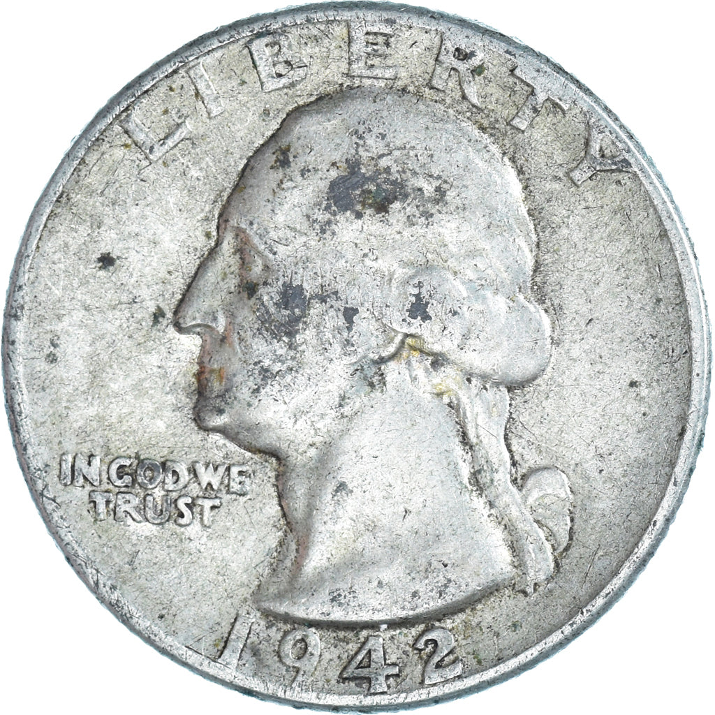 Monnaie, États-Unis, Washington, Quarter, 1942, Philadelphie, TB+, Argent