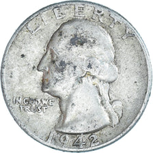 Monnaie, États-Unis, Washington, Quarter, 1942, Philadelphie, TB+, Argent