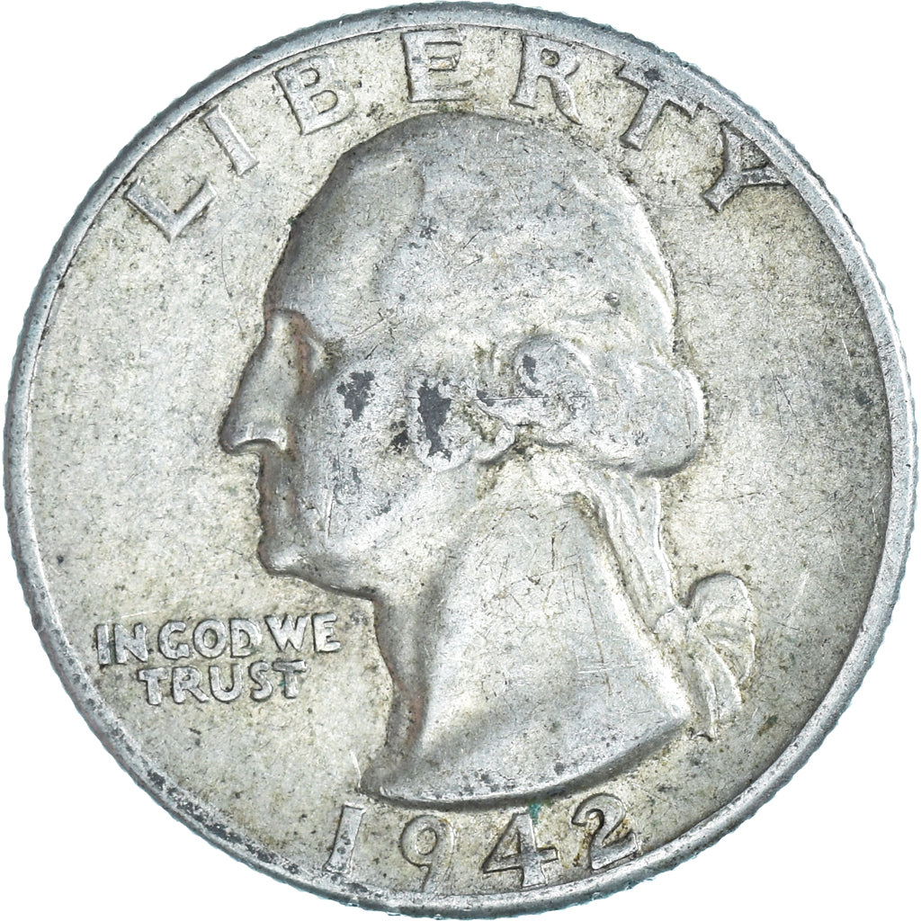 Monnaie, États-Unis, Washington, Quarter, 1942, Philadelphie, TB+, Argent