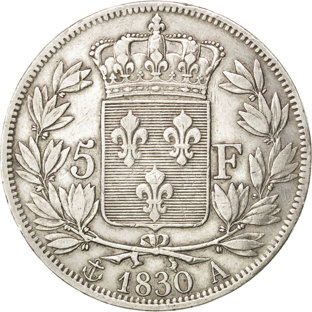 FRANCE, Charles X, 5 Francs, 1830, Paris, KM #728.1, EF(40-45), Silver, Gadoury.