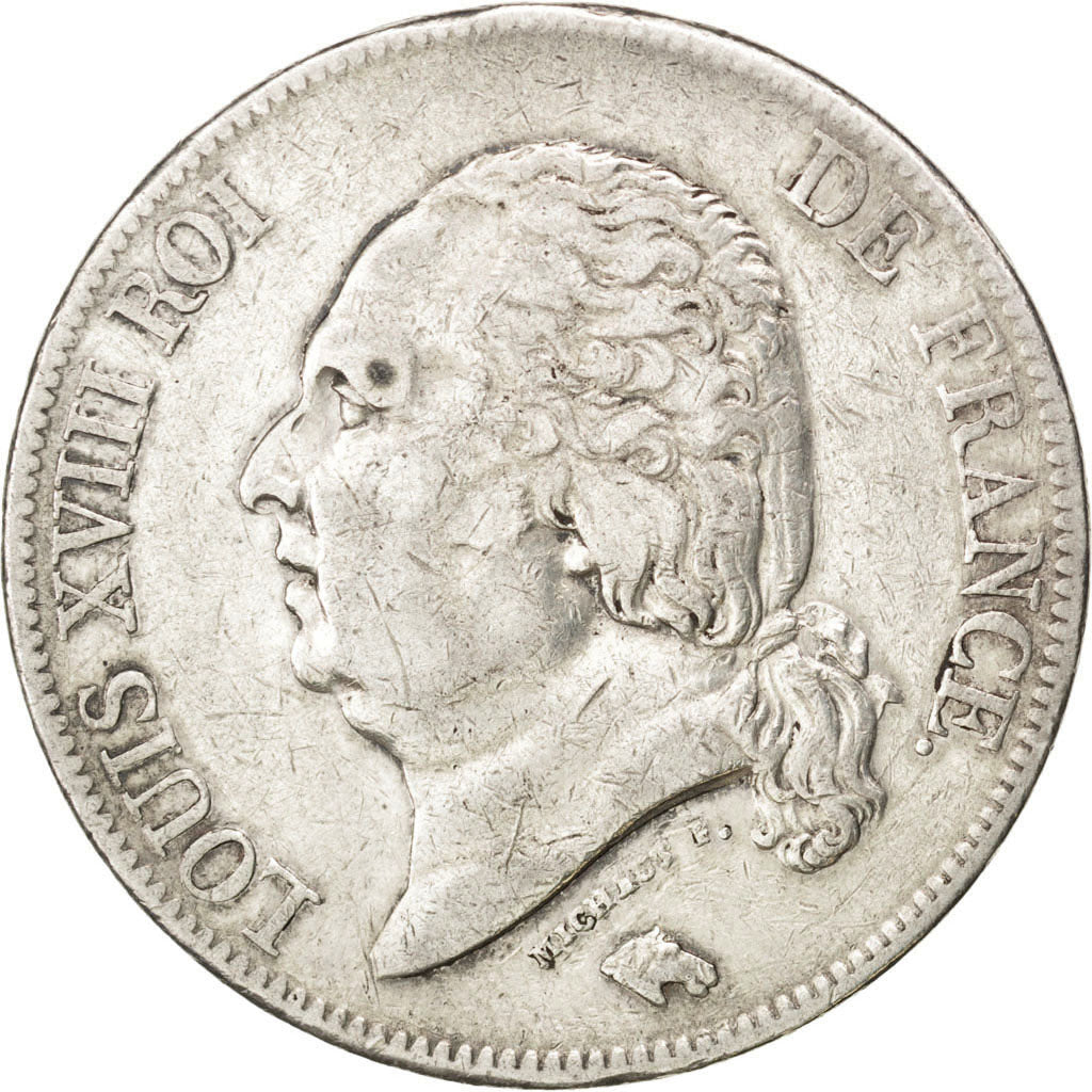 FRANCE, Louis XVIII, 5 Francs, 1823, Paris, KM #711.1, EF(40-45), Silver,...