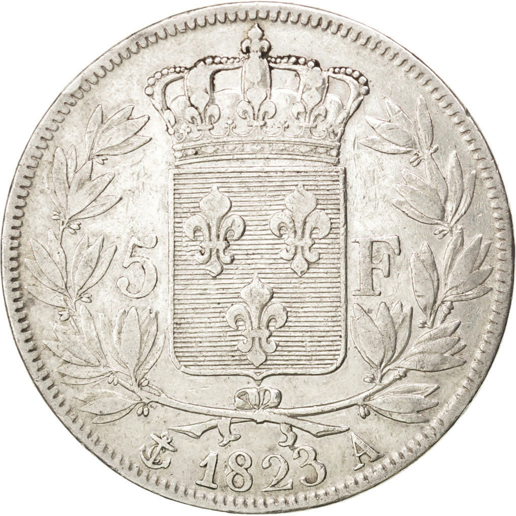 FRANCE, Louis XVIII, 5 Francs, 1823, Paris, KM #711.1, EF(40-45), Silver,...