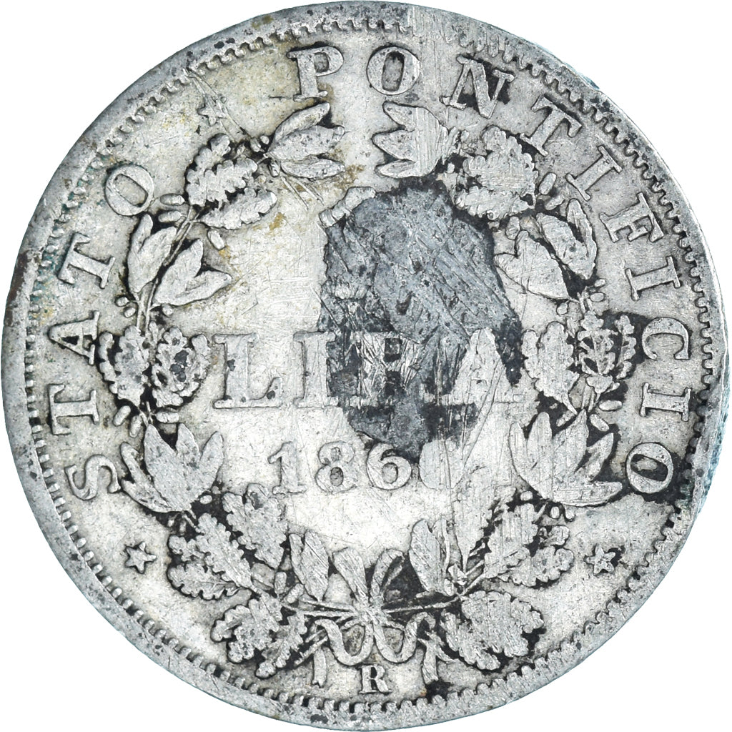 Coin, ITALIAN STATES, PAPAL STATES, Pius IX, Lira, 1866, Roma, F(12-15), Silver