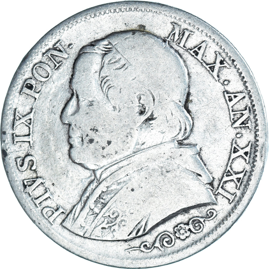 Coin, ITALIAN STATES, PAPAL STATES, Pius IX, Lira, 1866, Roma, F(12-15), Silver