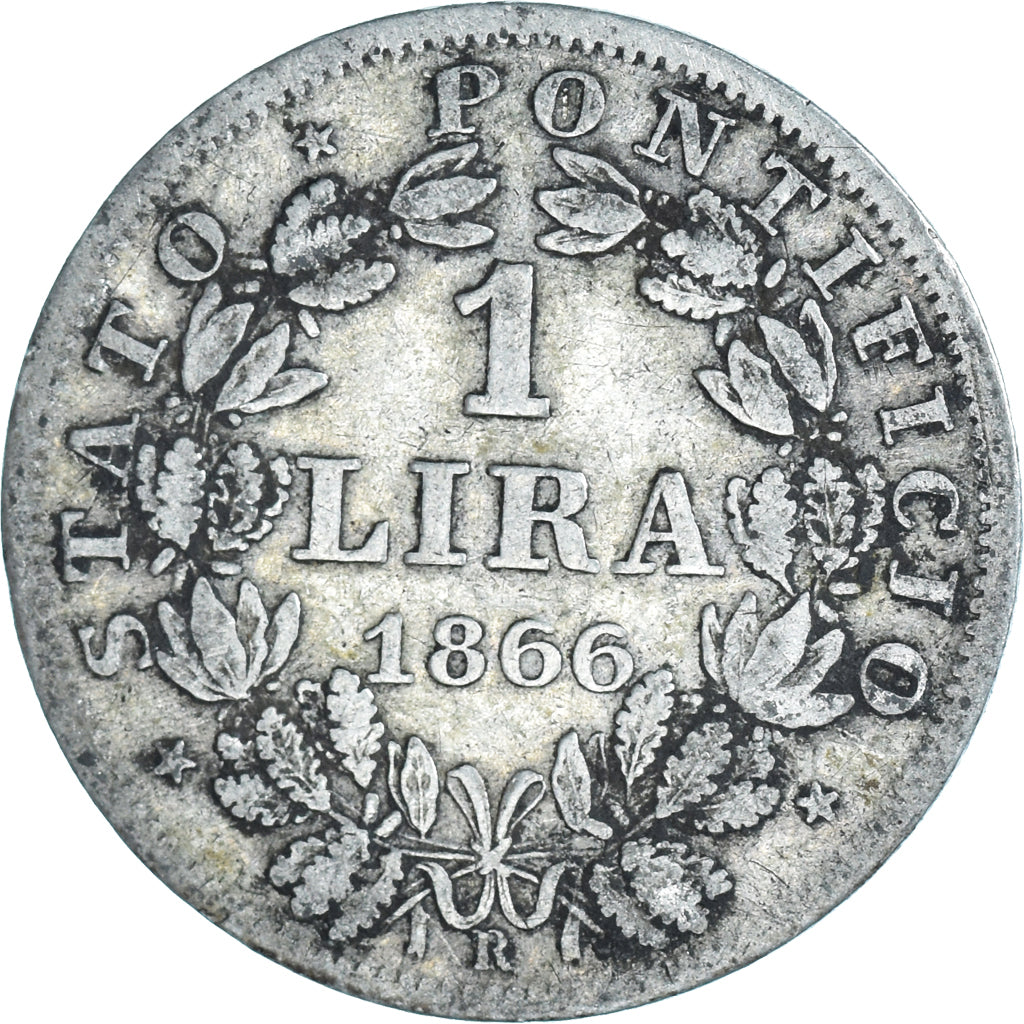 Münze, Italien Staaten, PAPAL STATES, Pius IX, Lira, 1866, Roma, S, Silber