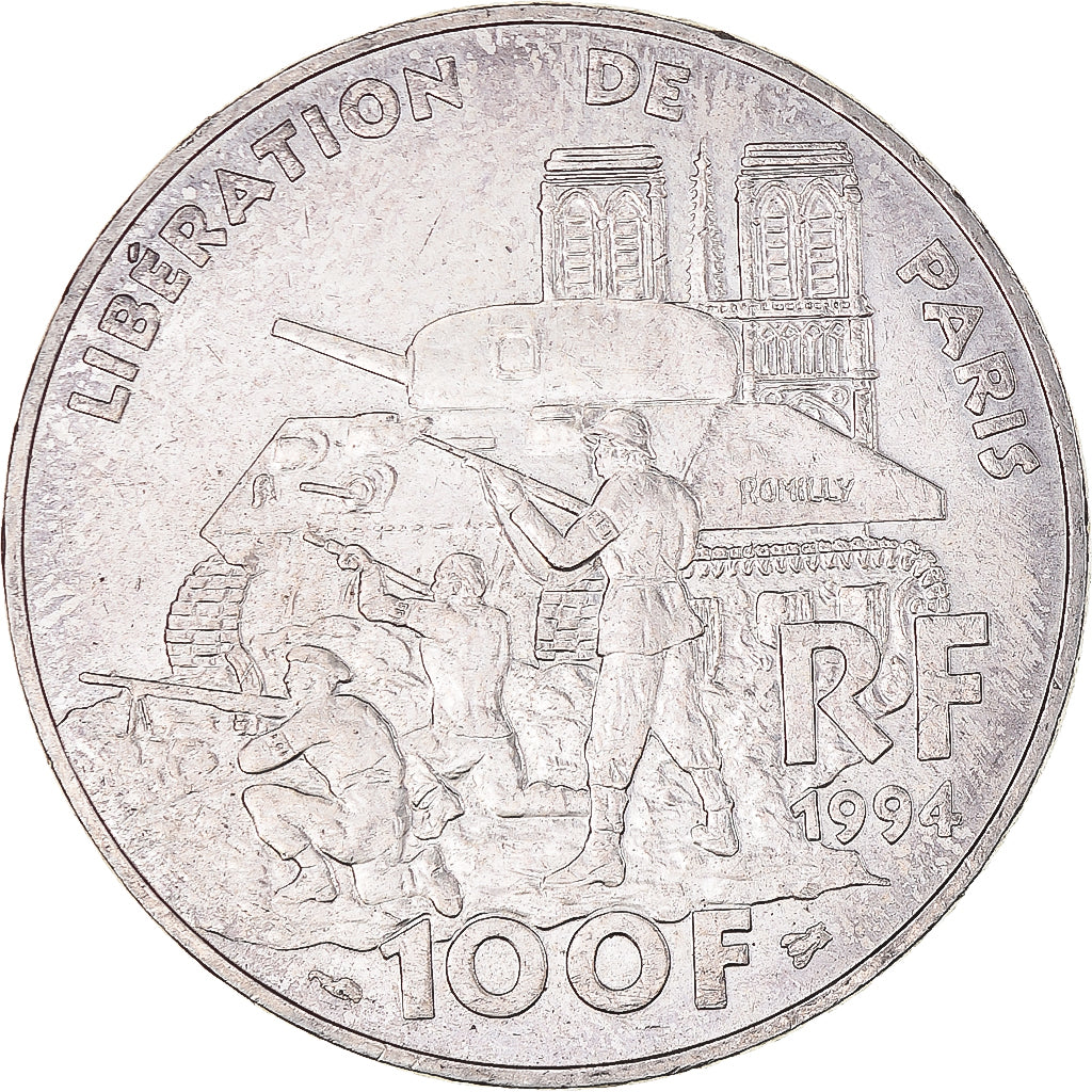 Coin, France, Libération de Paris, 100 Francs, 1994, AU(50-53), Silver
