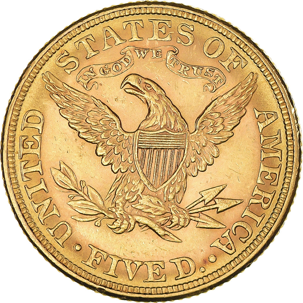 Moneta, USA, Coronet Head, $5, Half Eagle, 1881, U.S. Mint, Philadelphia