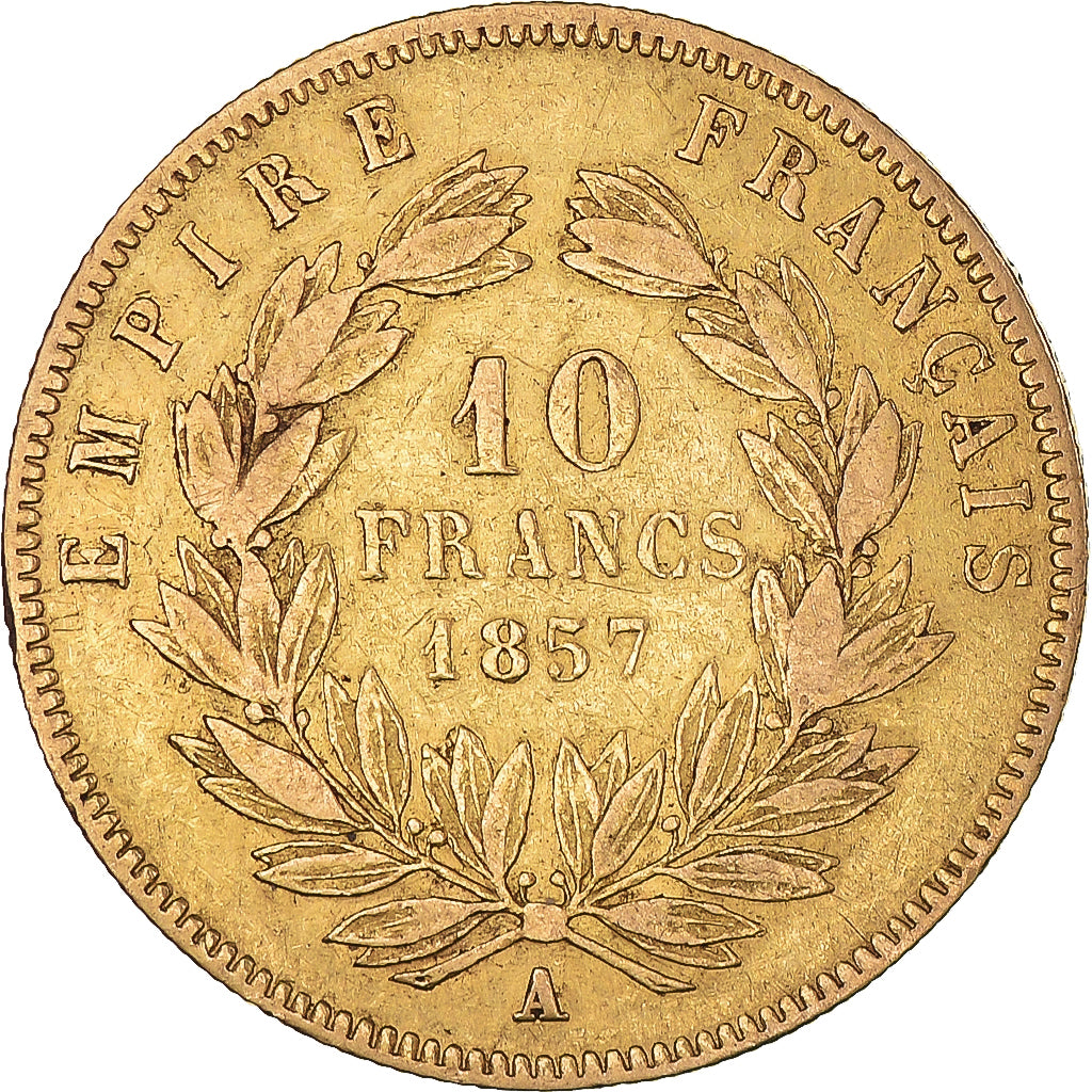 Münze, Frankreich, Napoleon III, 10 Francs, 1857, Paris, S+, Gold, KM:784.3