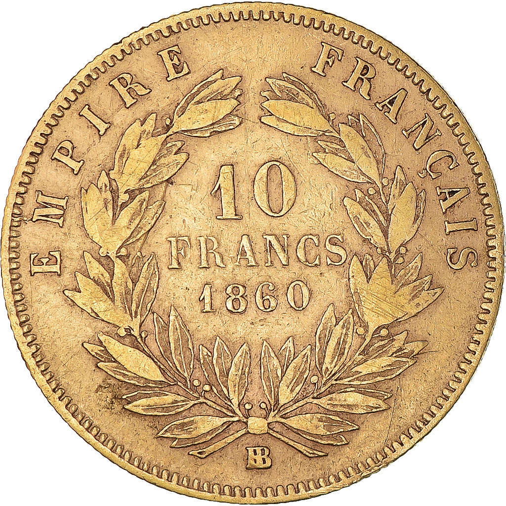 Munten, Frankrijk, Napoleon III, 10 Francs, 1860, Strasbourg, ZF, Goud