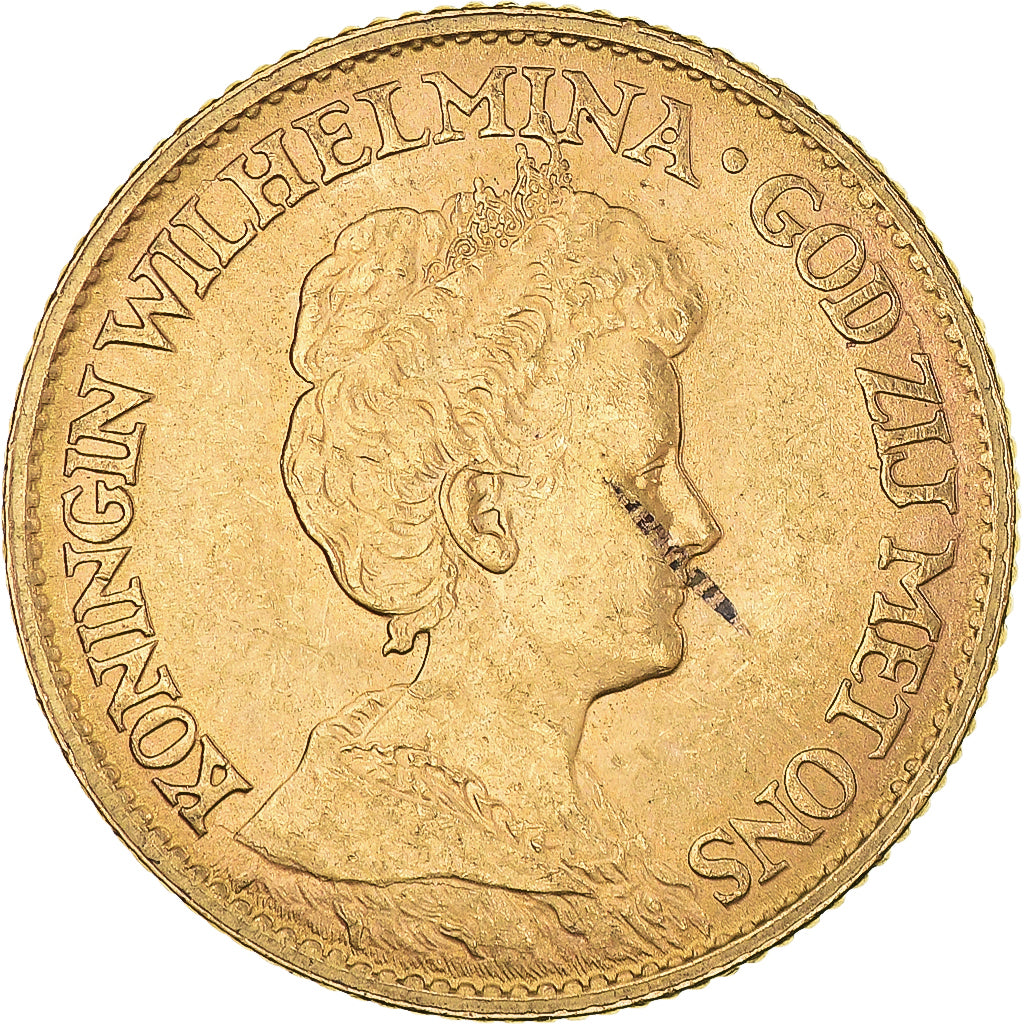 Coin, Netherlands, Wilhelmina I, 10 Gulden, 1912, AU(55-58), Gold, KM:149