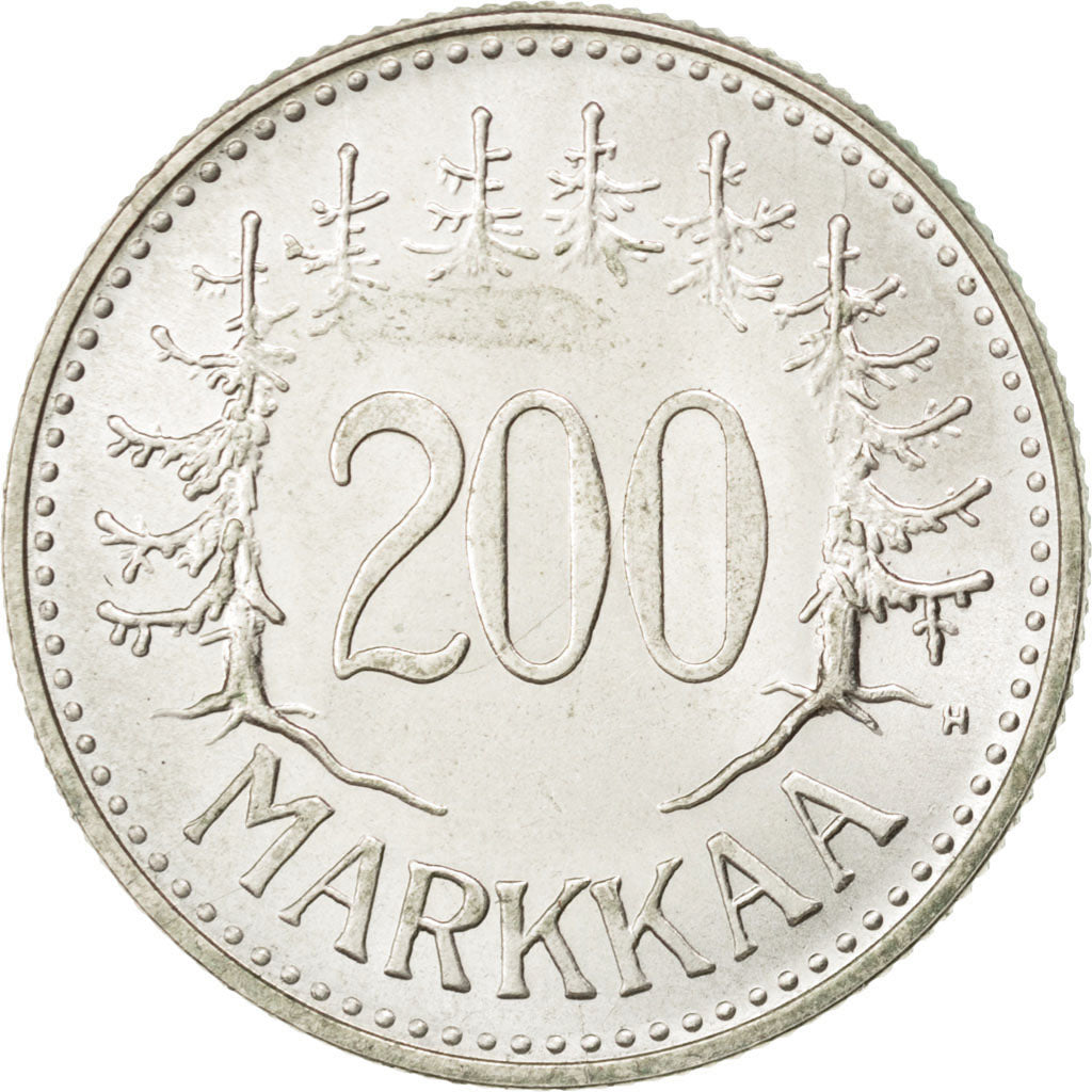 FINLAND, 200 Markkaa, 1958, KM #42, MS(60-62), Silver, 27.5, 8.37