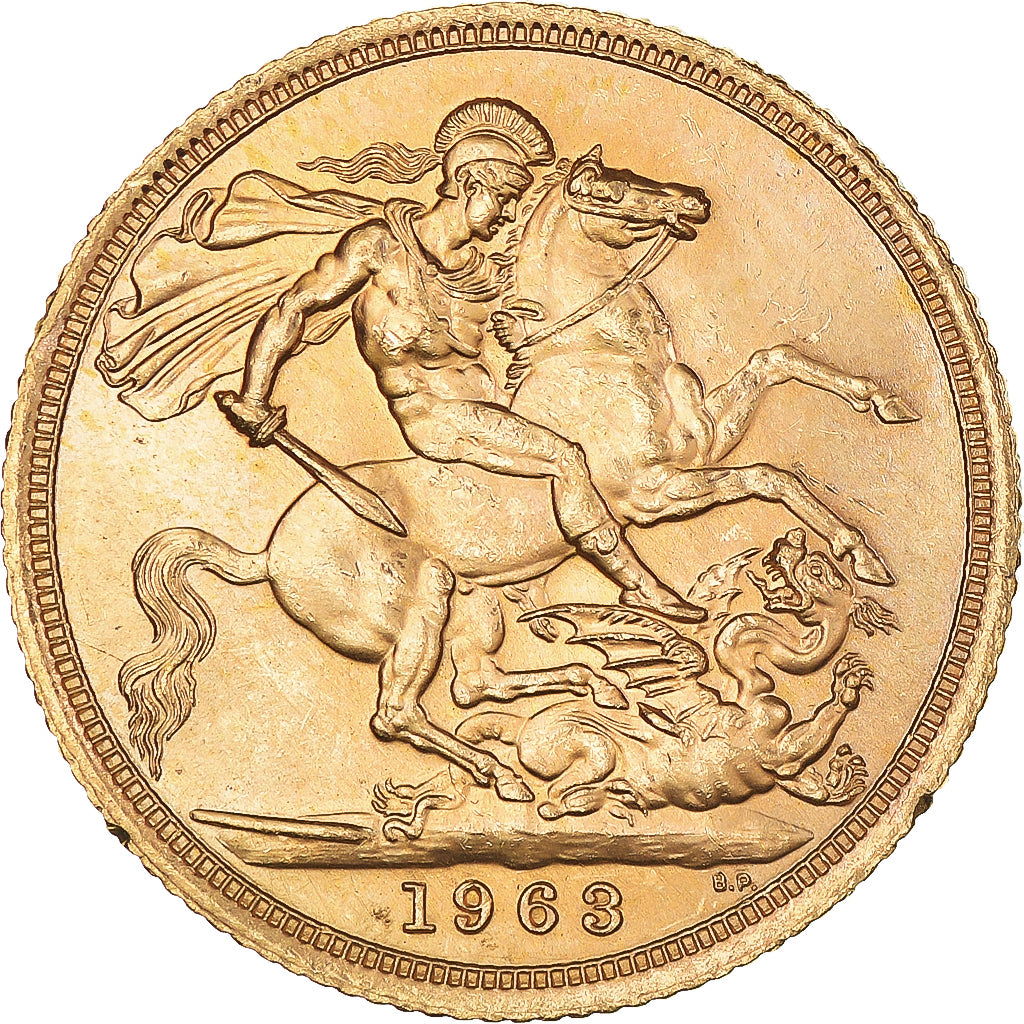 Coin, Great Britain, Elizabeth II, Sovereign, 1963, MS(63), Gold, KM:908