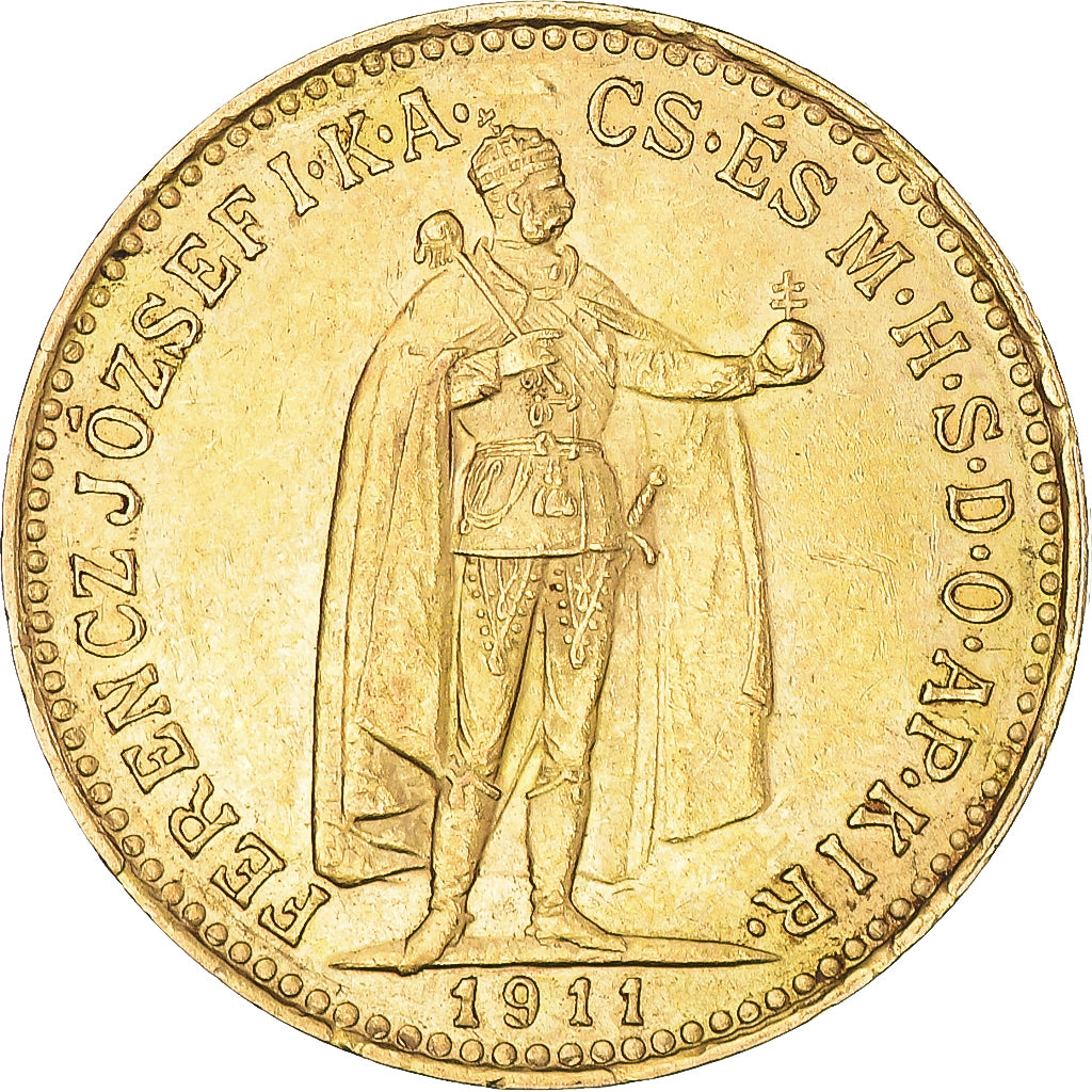 Moneda, Hungría, Franz Joseph I, 10 Korona, 1911, Kormoczbanya, EBC+, Oro