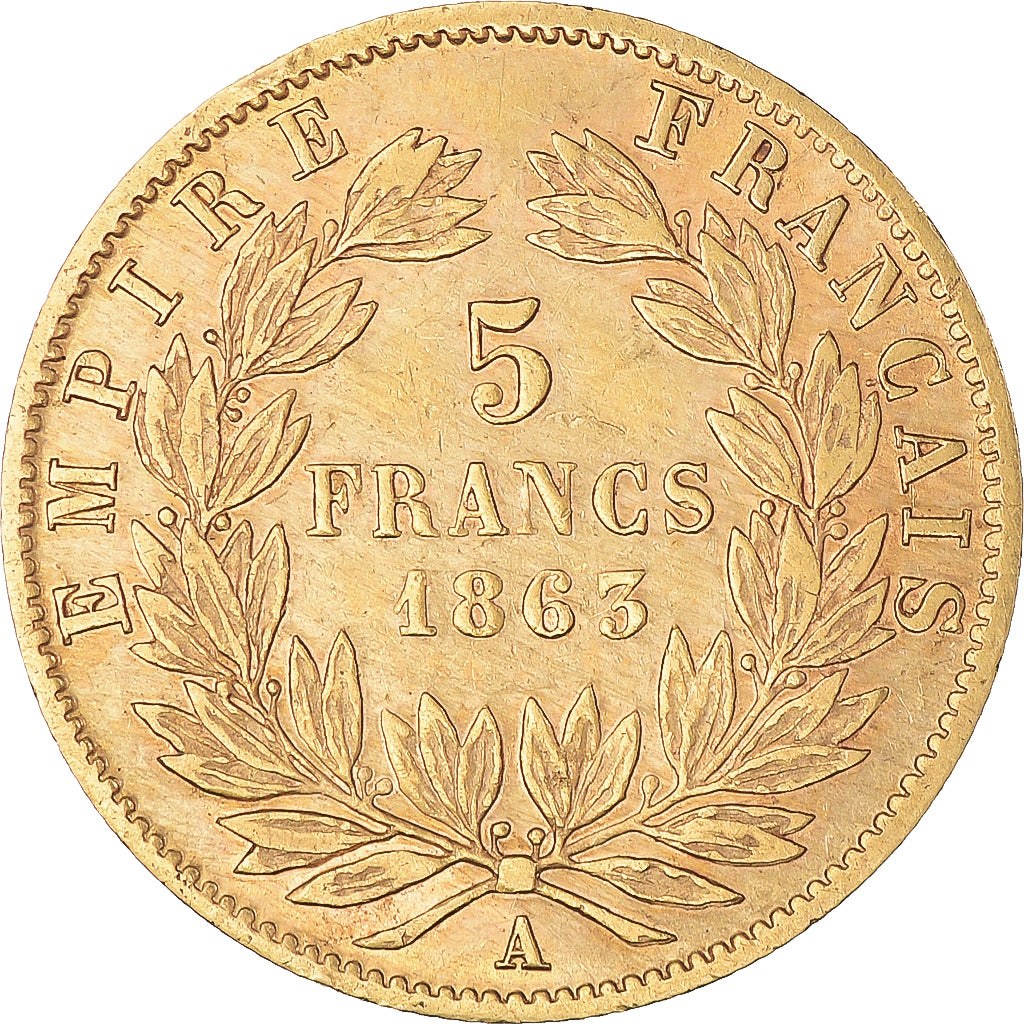 Coin, France, Napoleon III, 5 Francs, 1863, Paris, VF(30-35), Gold, KM:803.1