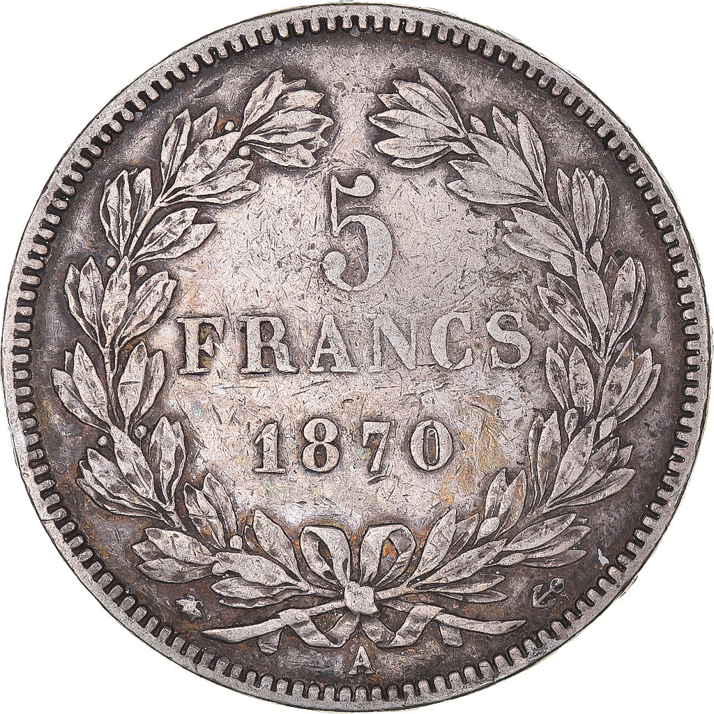 Moneta, Francia, Cérès, 5 Francs, 1870, Paris, BB, Argento, KM:818.1
