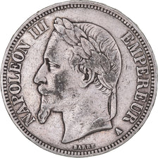 Moneda, Francia, Napoleon III, 5 Francs, 1868, Paris, BC+, Plata, KM:799.1