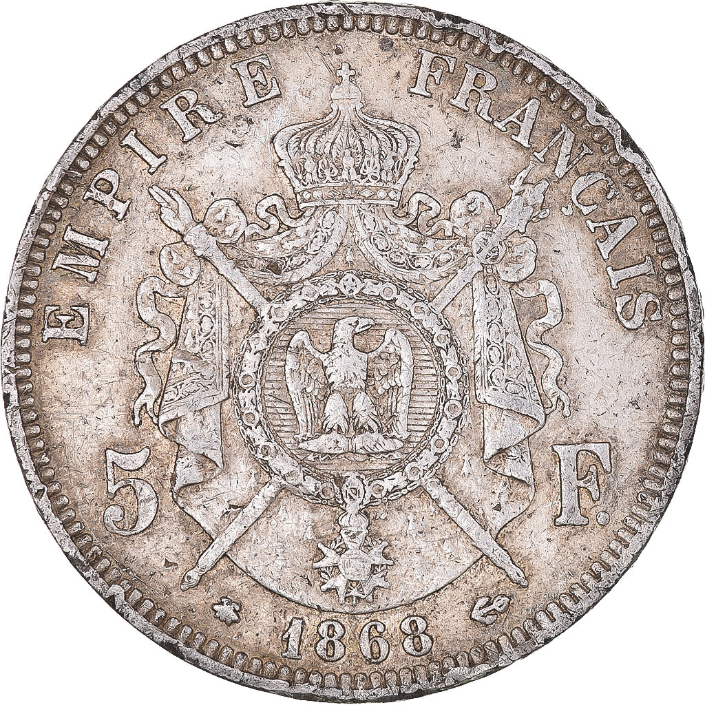 Munten, Frankrijk, Napoleon III, 5 Francs, 1868, Paris, FR+, Zilver, KM:799.1