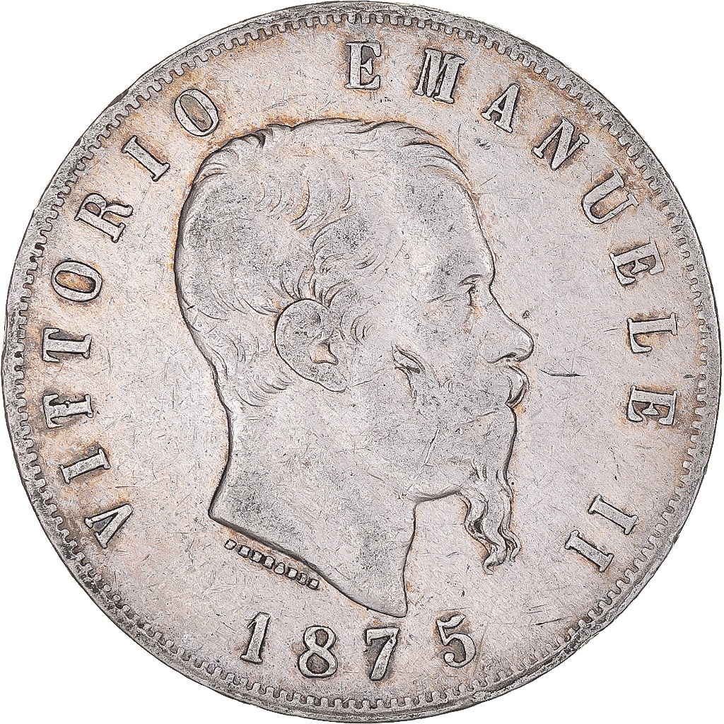 Coin, Italy, Vittorio Emanuele II, 5 Lire, 1875, Milan, VF(30-35), Silver