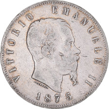 Coin, Italy, Vittorio Emanuele II, 5 Lire, 1875, Milan, VF(30-35), Silver