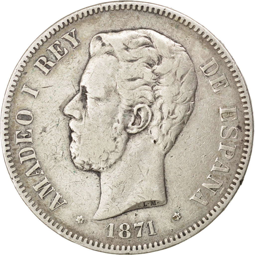 Spagna, Amadeao I, 5 Pesetas, 1871, MB+, Argento, KM:666