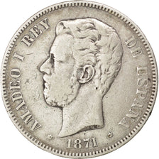 Spagna, Amadeao I, 5 Pesetas, 1871, MB+, Argento, KM:666