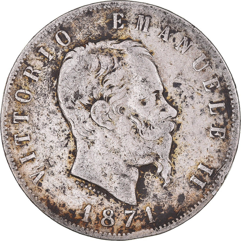 Coin, Italy, Vittorio Emanuele II, 5 Lire, 1871, Milan, VF(20-25), Silver