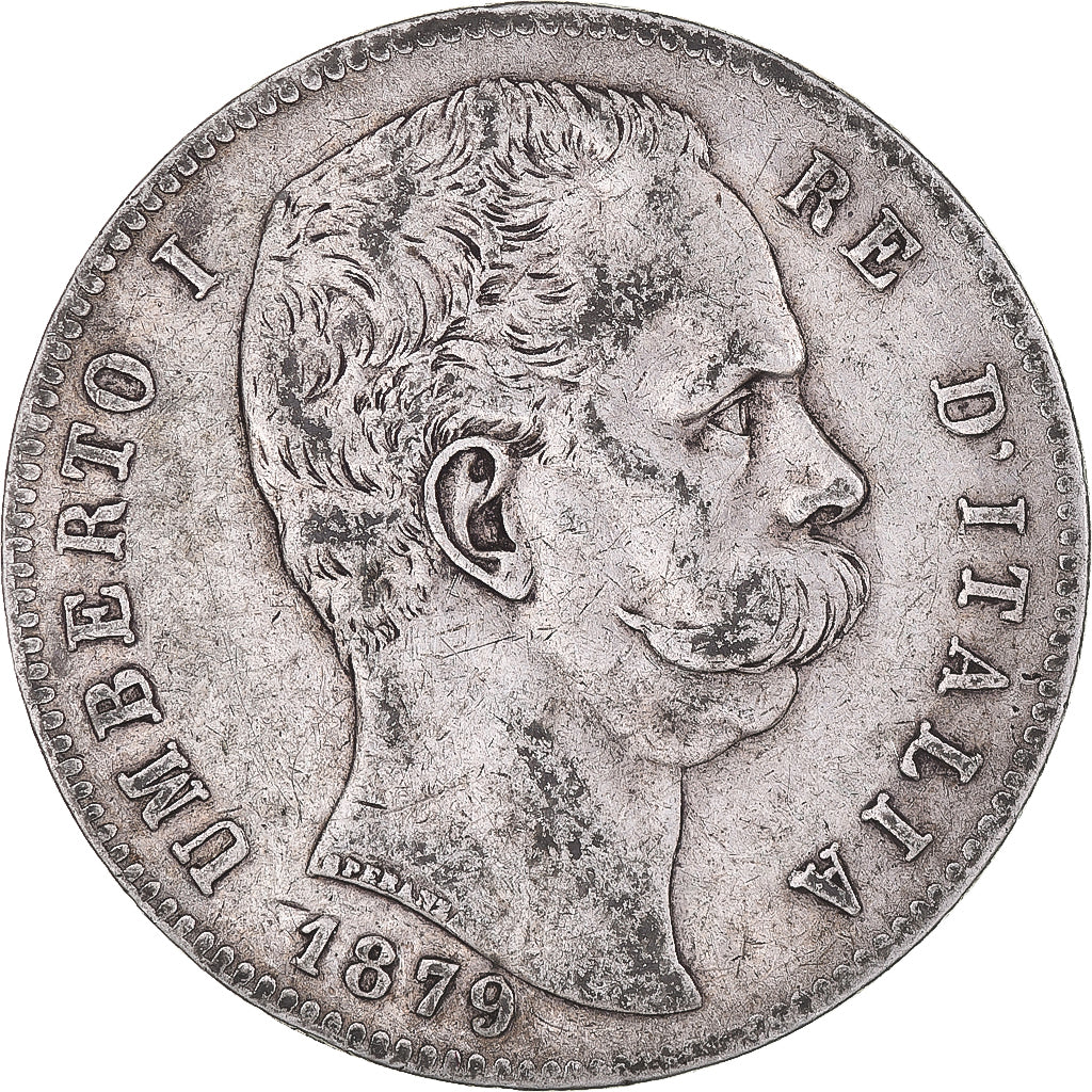 Coin, Italy, Umberto I, 5 Lire, 1879, Rome, VF(30-35), Silver, KM:20